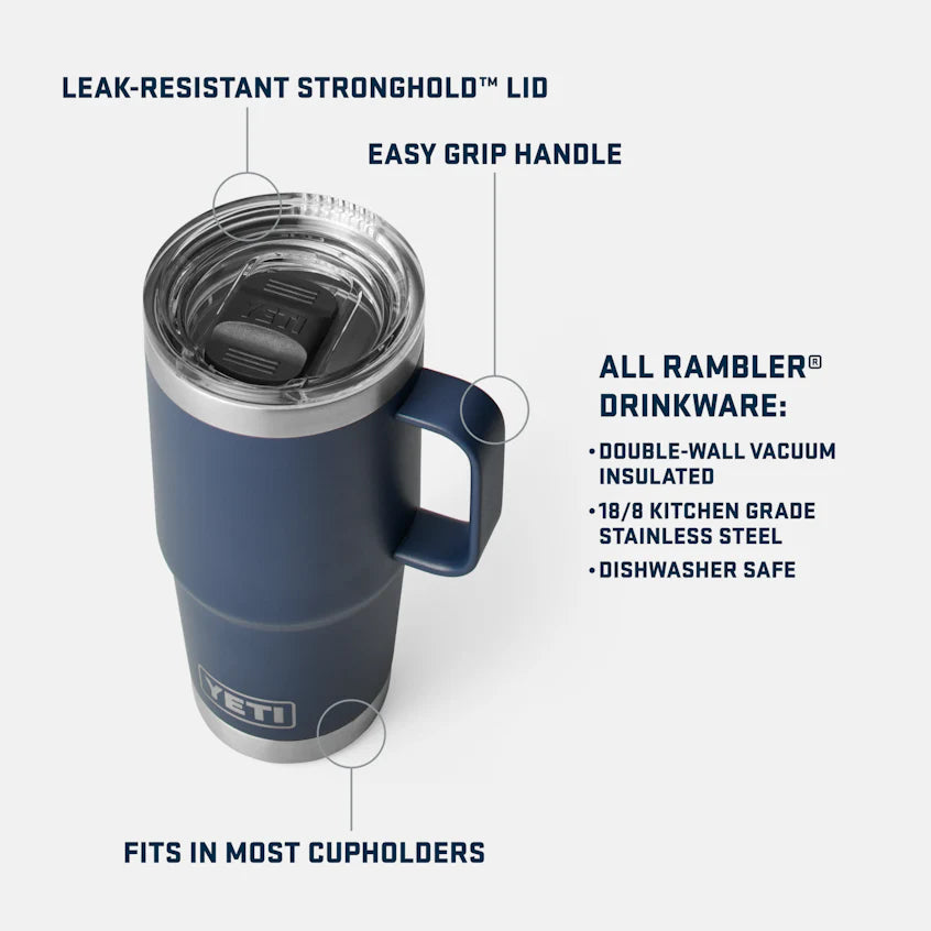 YETI Rambler 20 oz (591 ml) Travel Mug with Stronghold Lid - Navy