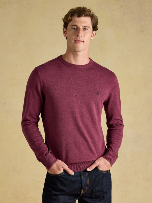 Joules Men's Hillside Crew Neck Jumper in a fine-knit cotton showing crew neckline and ribbed cuffs
