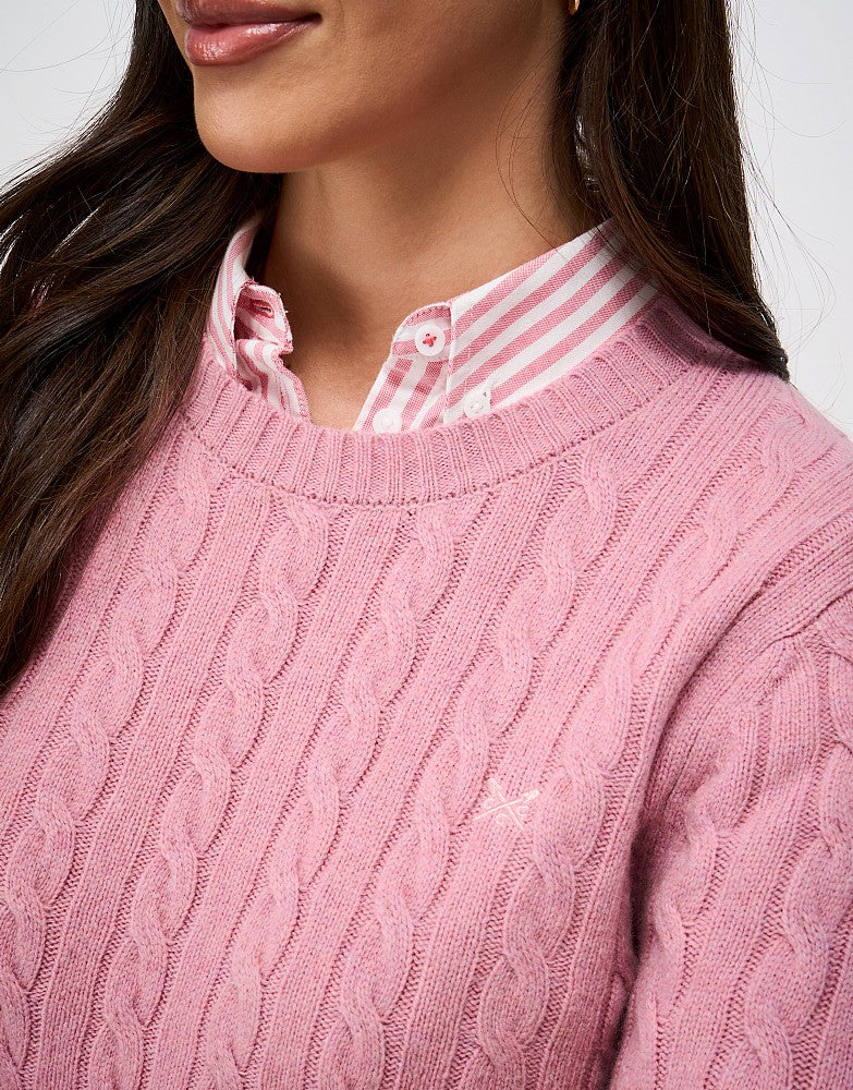 Crew Clothing Merino Blend Cable Knit Crew Neck Jumper