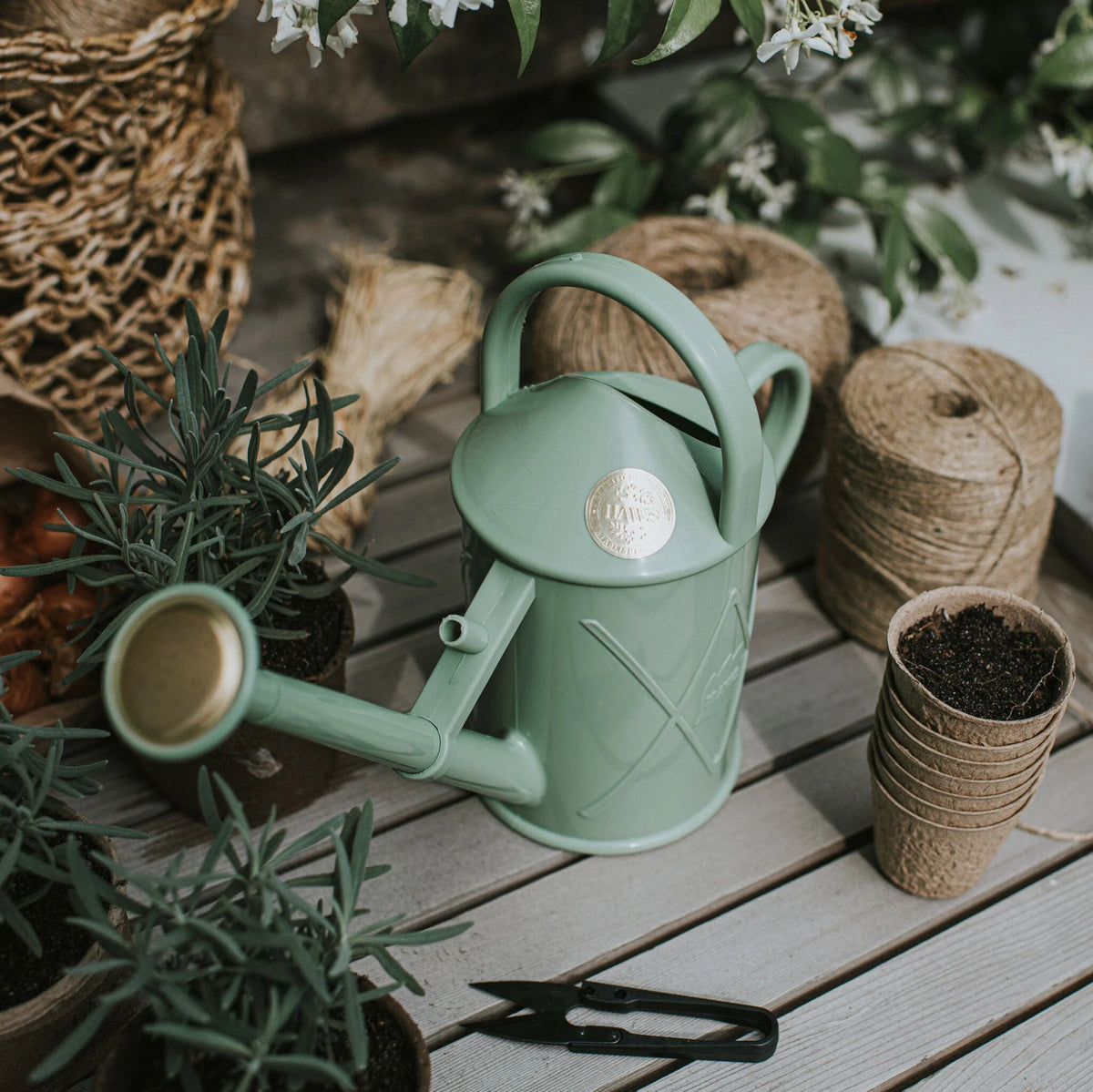 Haws The Bartley Burbler 1L metal watering can with brass rose and classic handle