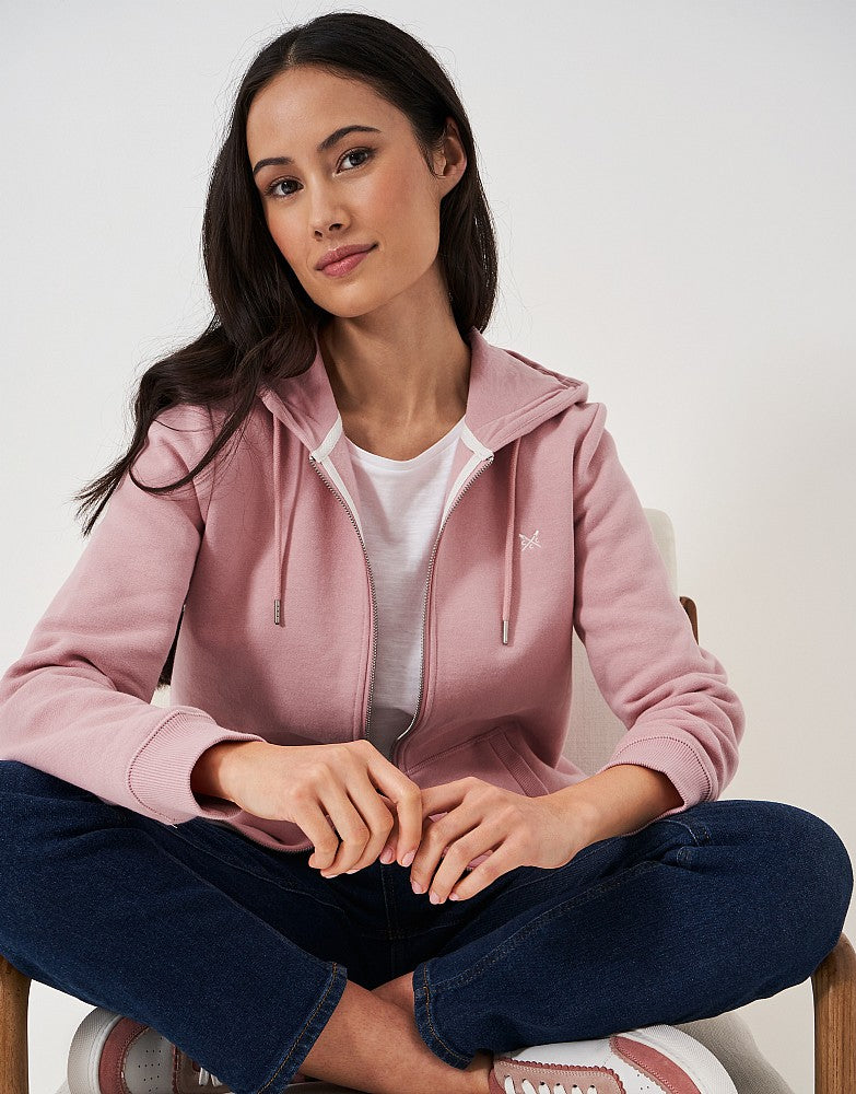 Crew Clothing Heritage Zip Through Hoodie featuring a draw cord hood, kangaroo pockets, and crossed oars embroidery on the chest.