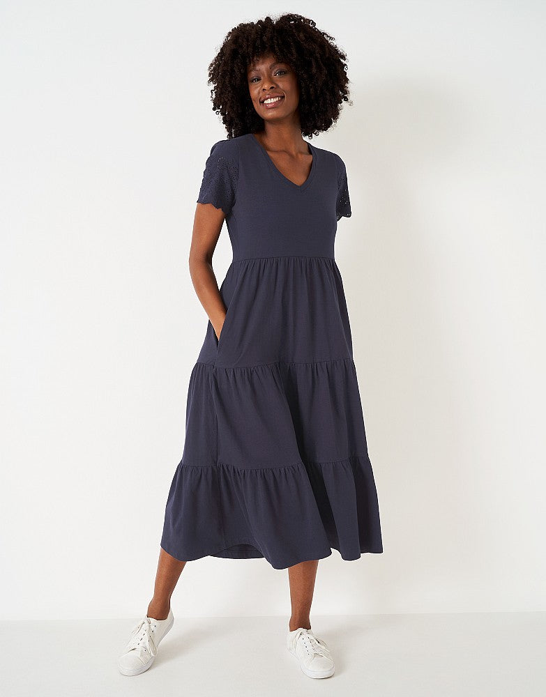 Crew Clothing Samantha Jersey Broderie Sleeve Dress