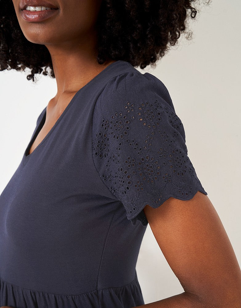 Crew Clothing Samantha Jersey Broderie Sleeve Dress