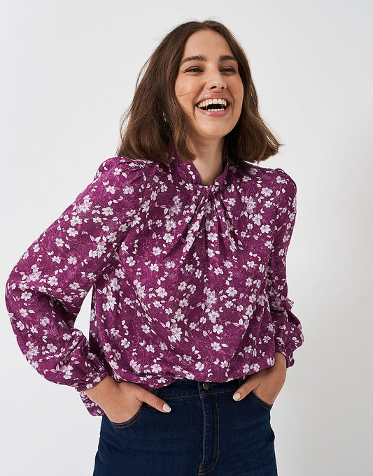 Crew Clothing Iris Twist Neck Top - Berry Print