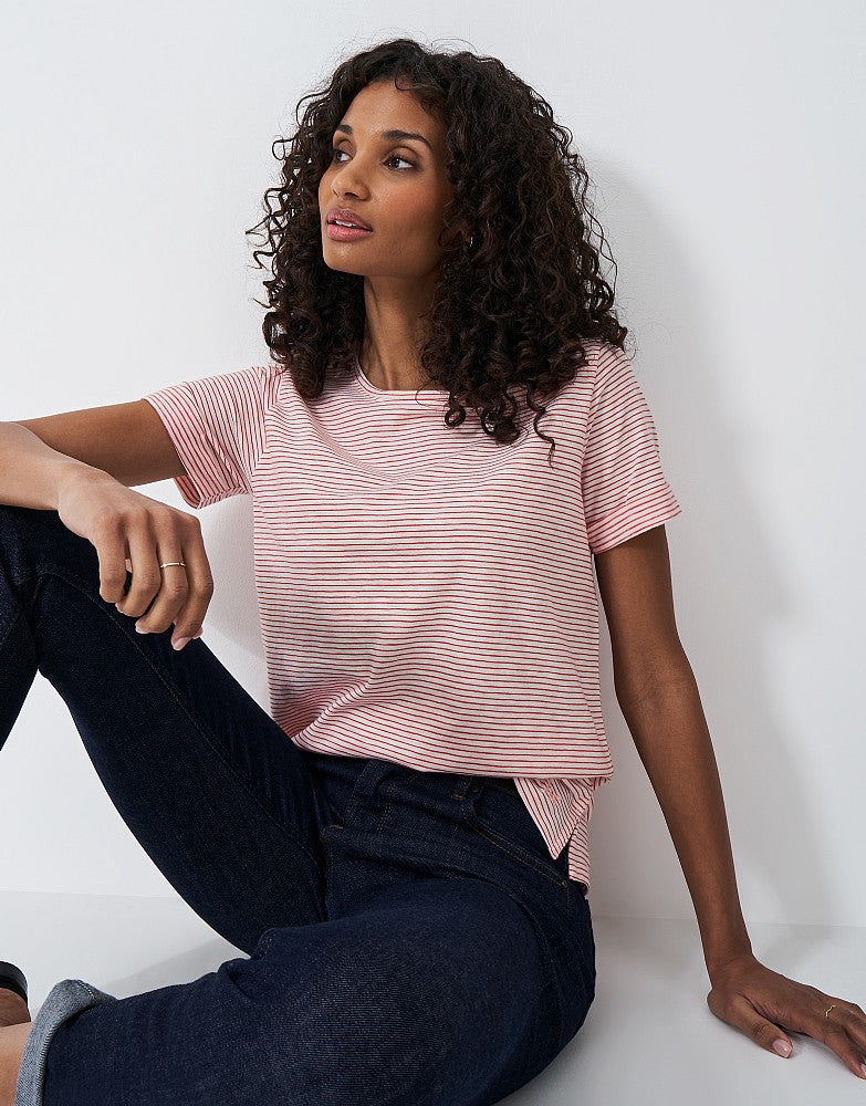Crew Clothing Stripe Crew Neck Slub T-Shirt