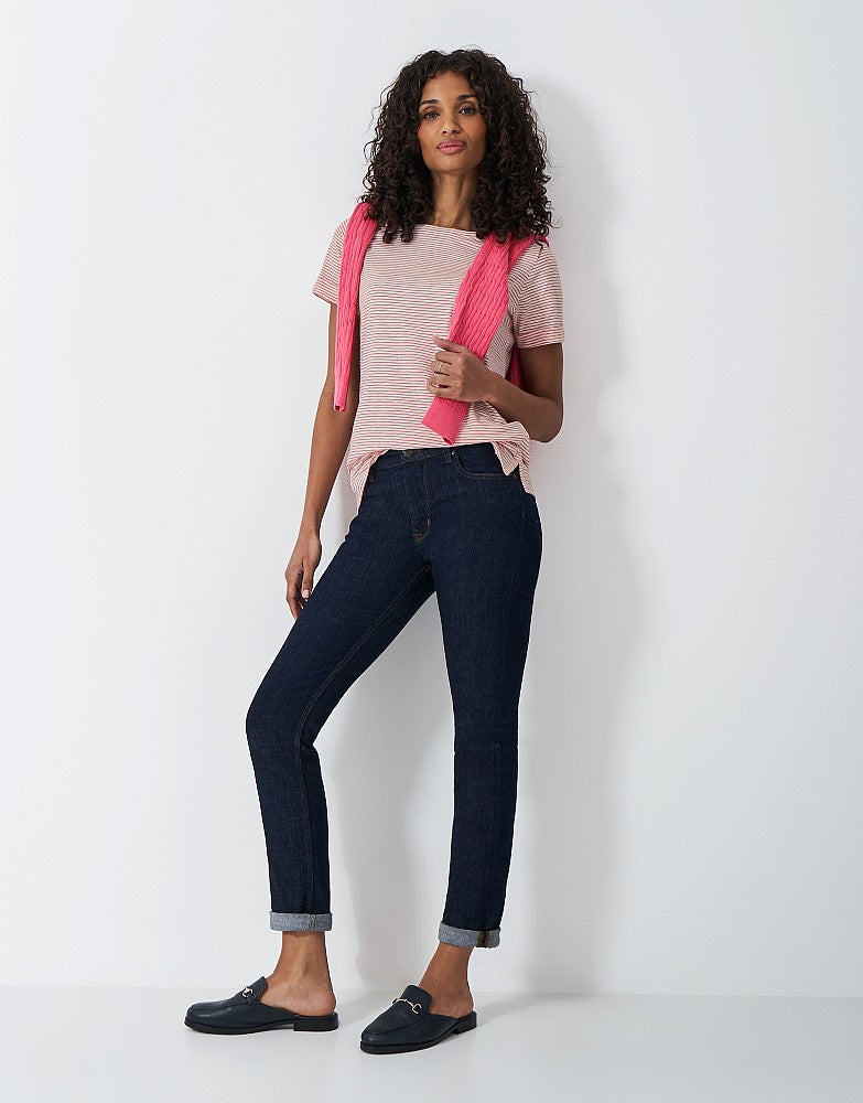 Crew Clothing Stripe Crew Neck Slub T-Shirt