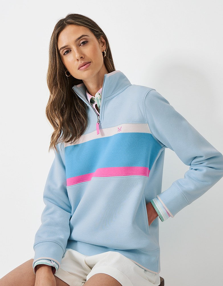 Crew Clothing Panelled Stripe Half Zip Sweatshirt in a. blue stripe design