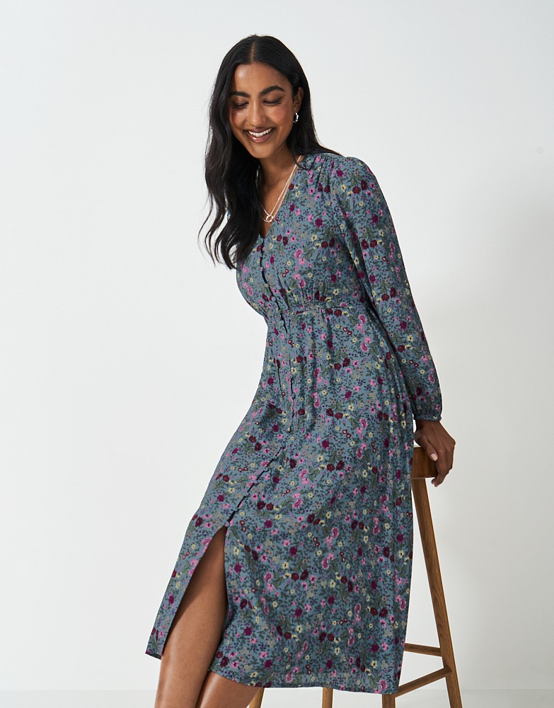 Crew Clothing Lola Cotton Floral Print Midi Tea Dress