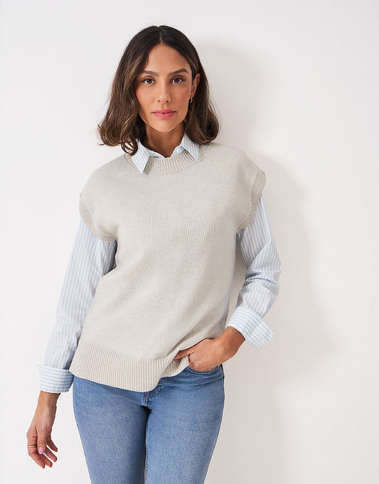 Crew Clothing Harmony Merino Blend Crew Neck Knitted Vest in Mist Grey
