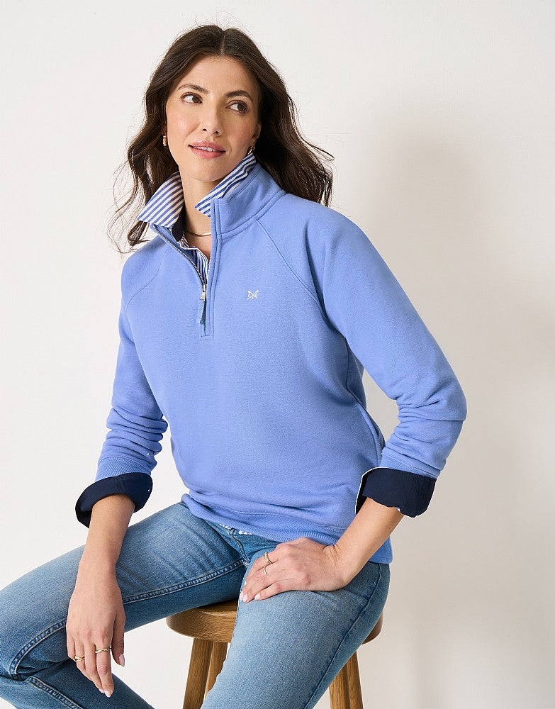 Crew Clothing Women's Half Zip Sweatshirt in Cornflower Blue