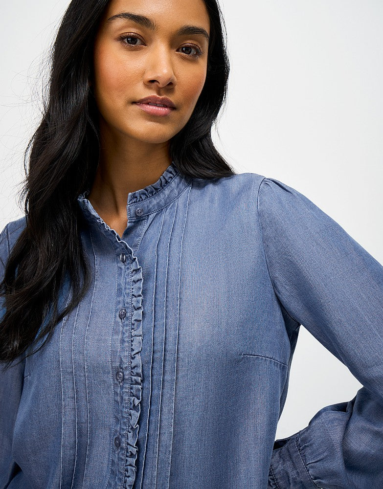 Crew Clothing Emila Chambray Frill Blouse