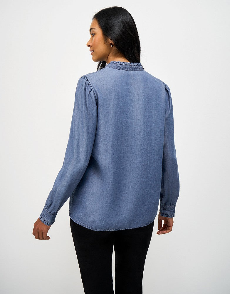 Crew Clothing Emila Chambray Frill Blouse