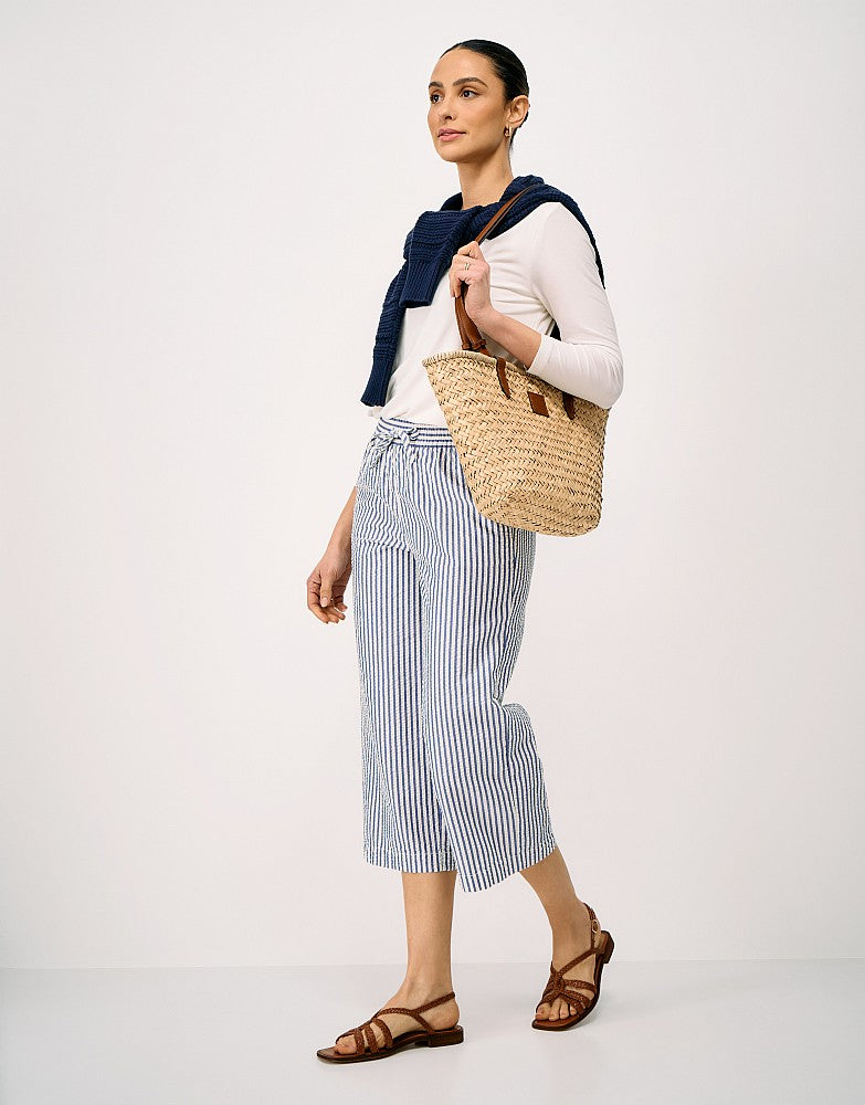 Crew Clothing Seersucker Wide Leg Cotton Trousers