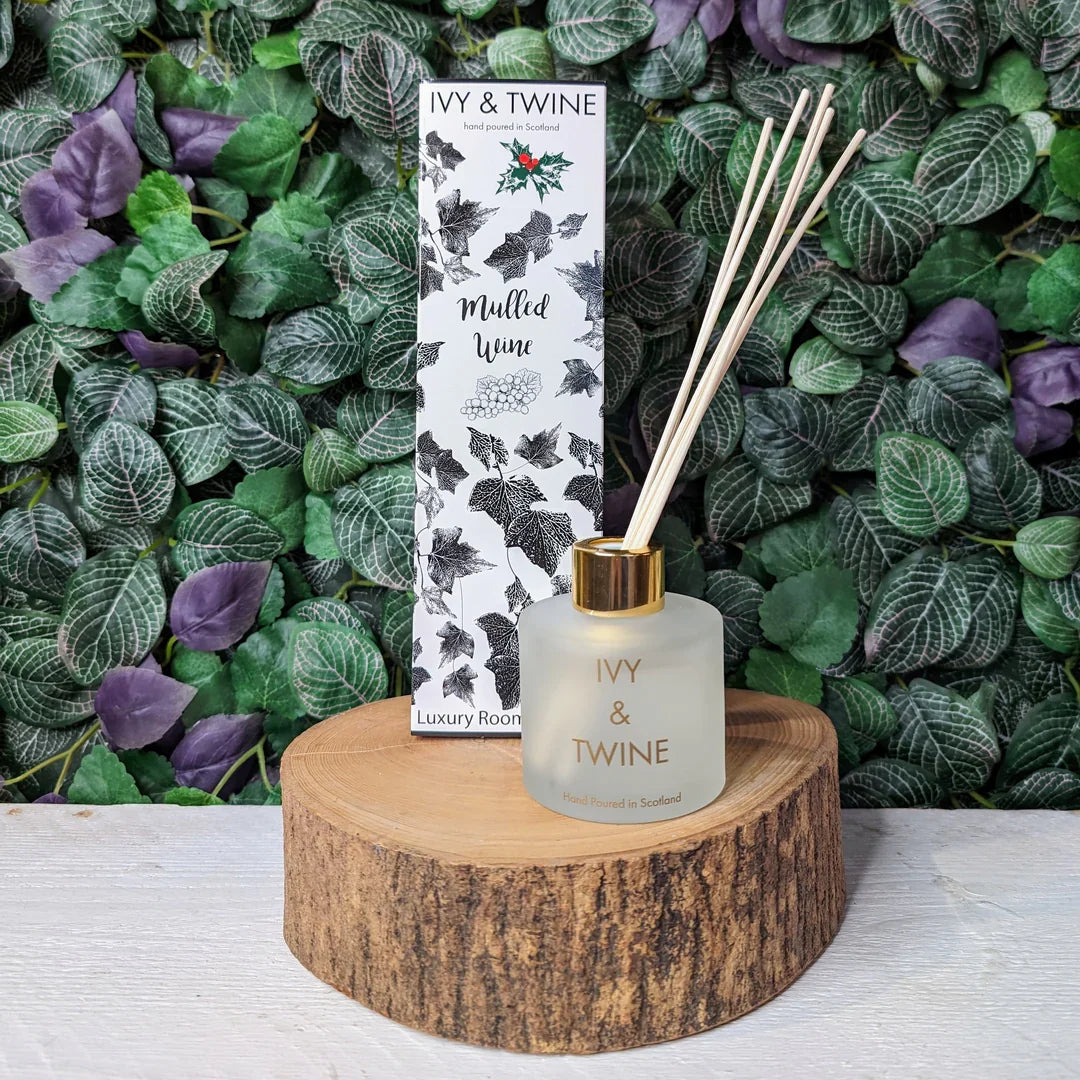 Ivy &amp; Twine Mulled Wine 100ml glass reed diffuser bottle with fragrance oil and natural diffuser reeds