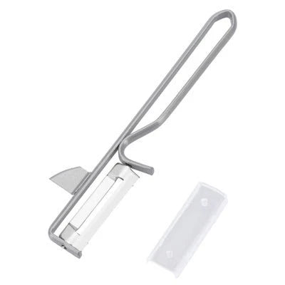 Westmark swivel head stainless steel vegetable peeler with potato eye remover shown against a white background
