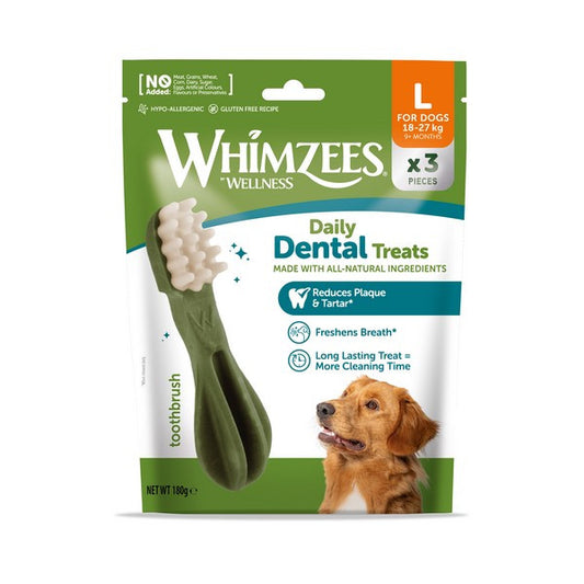 Whimzees Toothbrush Large Dog Dental Treats 3pk