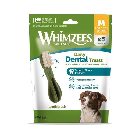 Whimzees Toothbrush Medium Dog Dental Treats 5pk