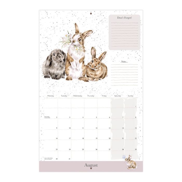 Wrendale Designs The Country Set 2027 landscape calendar showing monthly grid layout and fox illustration