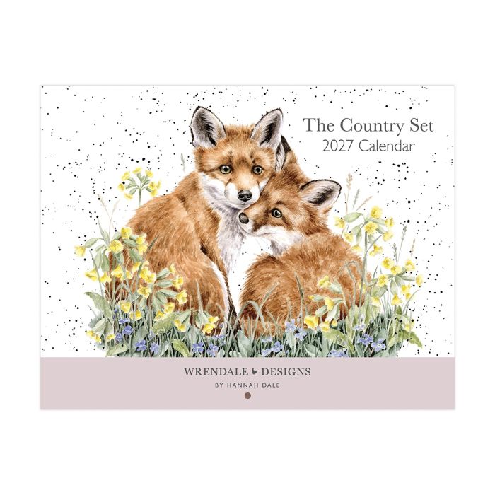 Wrendale Designs The Country Set 2027 landscape calendar showing monthly grid layout and fox illustration