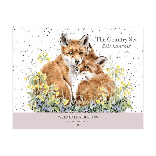 Wrendale Designs The Country Set 2027 landscape calendar showing monthly grid layout and fox illustration