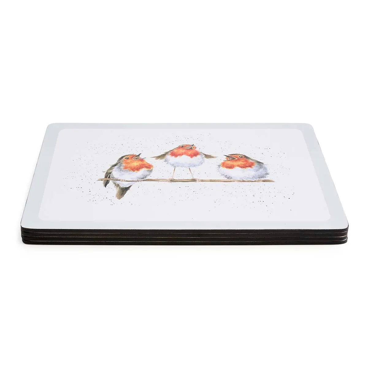 Wrendale Designs Festive Friends set of four large cork backed placemats featuring watercolour robin illustrations by Hannah Dale