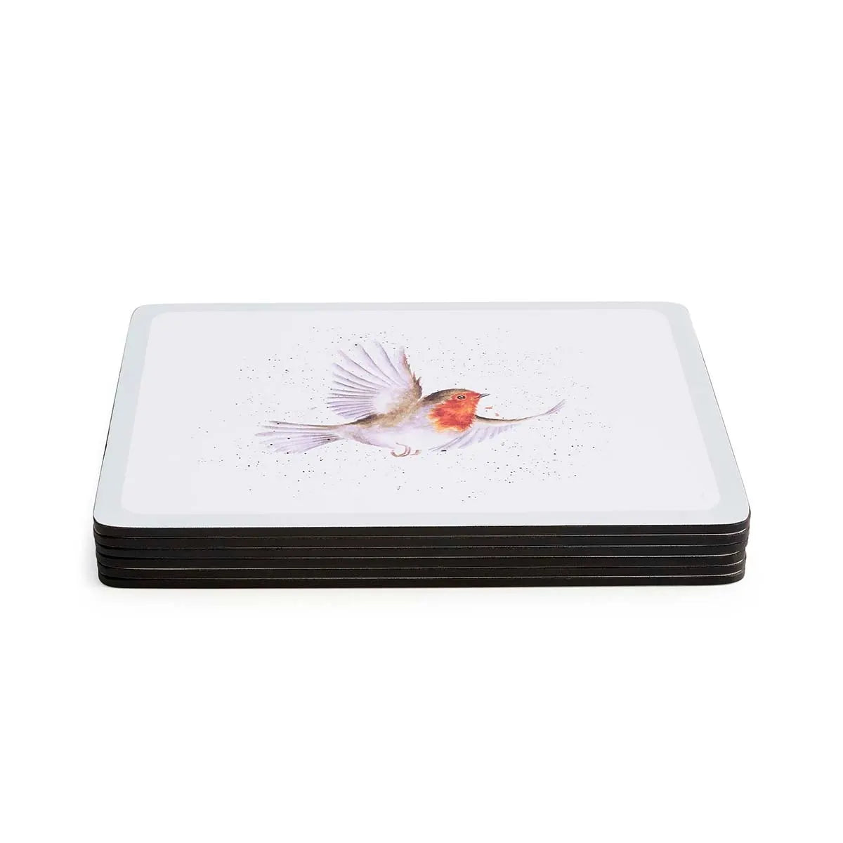 Wrendale Designs Festive Friends set of six cork-backed placemats featuring watercolour robin illustrations by Hannah Dale