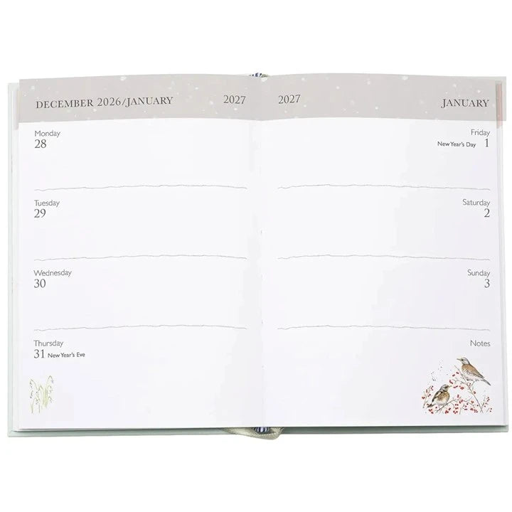 Wrendale Designs 2027 flexi diary featuring an illustrated rabbit with wildflowers and gold foil lettering
