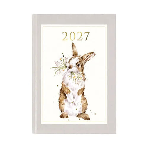 Wrendale Designs 2027 flexi diary featuring an illustrated rabbit with wildflowers and gold foil lettering