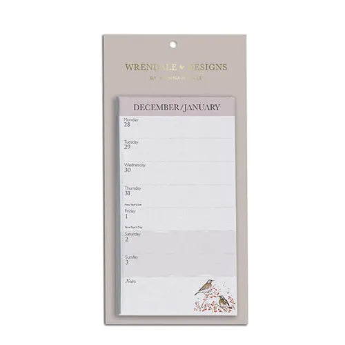 Wrendale Designs The Country Set magnetic memo calendar for fridge featuring watercolour hedgehog and wren illustrations