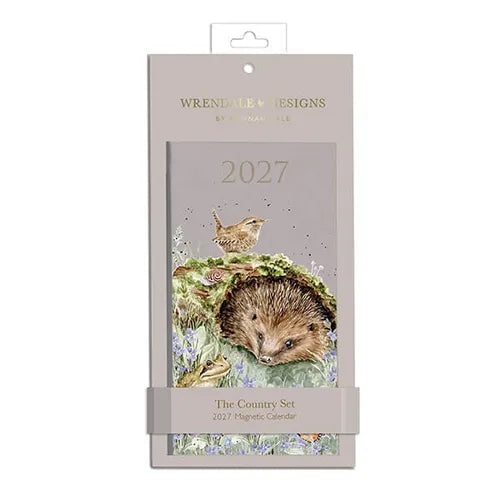 Wrendale Designs The Country Set magnetic memo calendar for fridge featuring watercolour hedgehog and wren illustrations