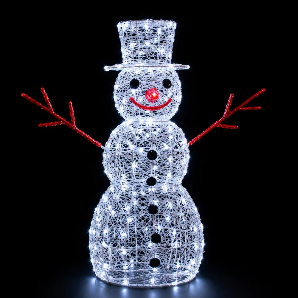 Noma 80cm spun acrylic Dickensian snowman festive outdoor LED light sculpture wearing a top hat
