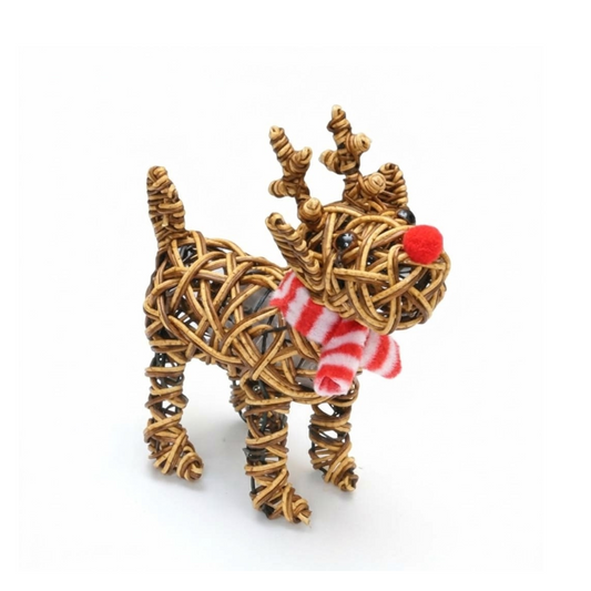 Noma mini brown wicker Rudolph reindeer Christmas light ornament for table display