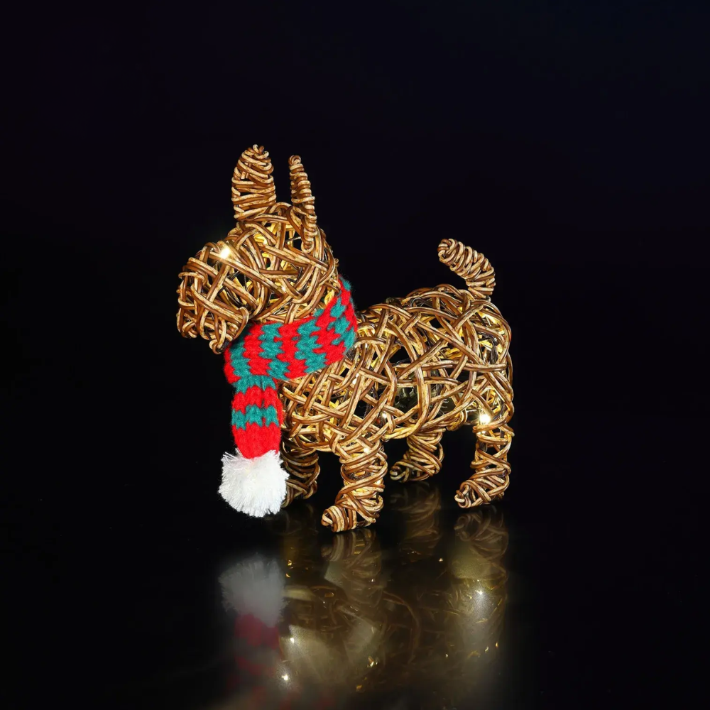 Noma 28cm Wicker Scottie Dog Figurine | 30 LED Light