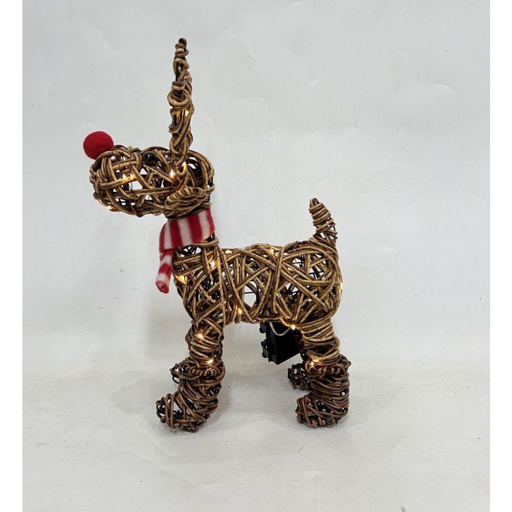 Noma 38cm brown wicker Rudolph in boots Christmas light ornament with 40 warm white LEDs