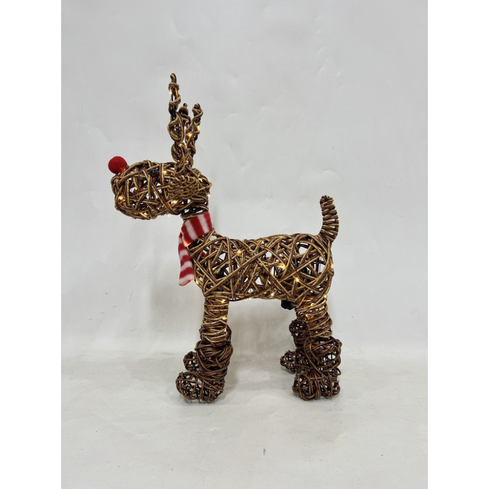Noma 70cm brown wicker Rudolph in red boots Christmas light ornament with 80 warm white LEDs
