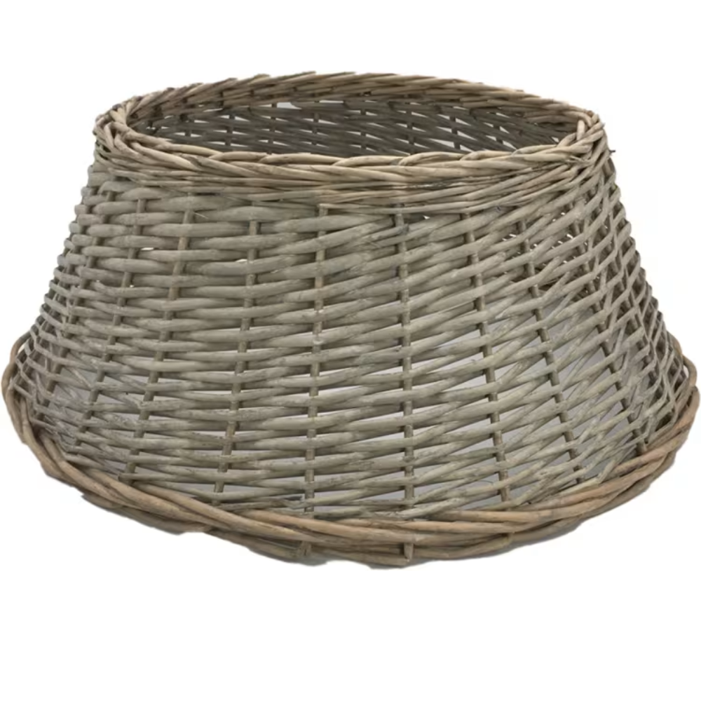 Woodlodge large woven willow grey tree skirt for Christmas tree bases