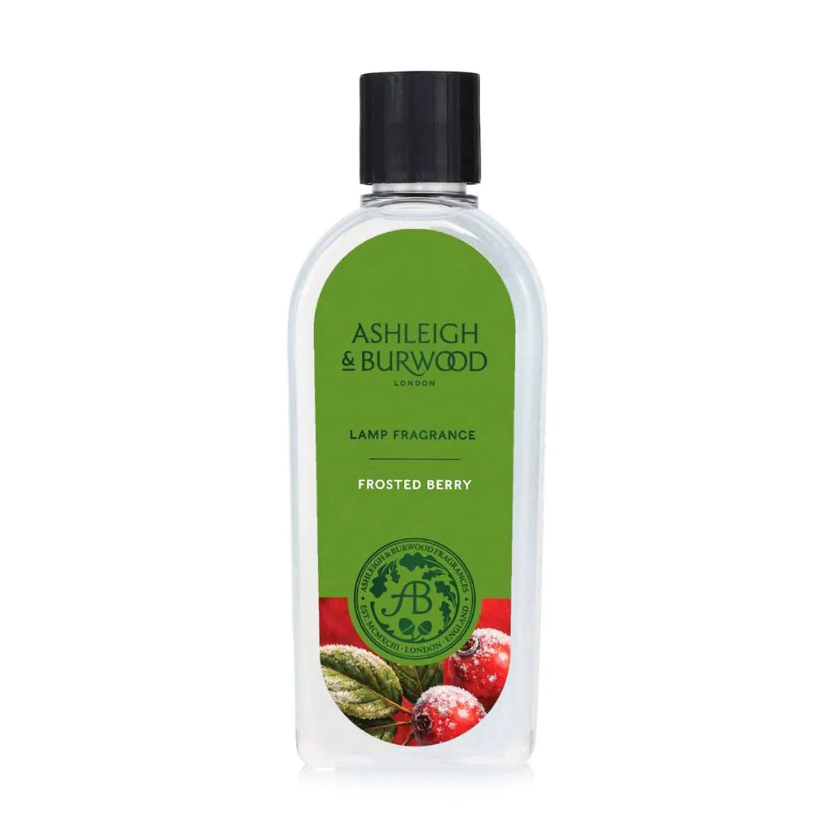 Ashleigh & Burwood Frosted Berry lamp fragrance 500ml bottle with fresh red berries and foliage