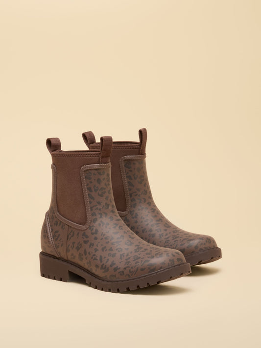 Joules Oakfield women's printed neoprene-lined ankle rubber wellies with pull tab
