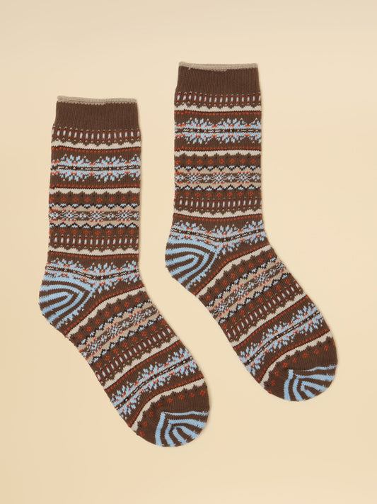 Joules Lucille Fair Isle Cotton Socks featuring a classic patterned knit with contrast heel and toe accents