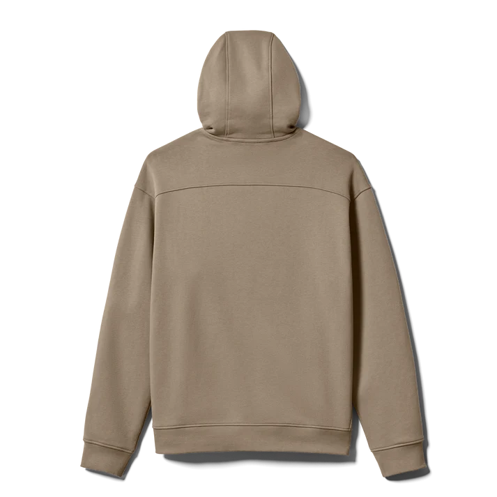 back view of YETI Wild Pullover Fleece Hoodie in Cape Taupe with kangaroo pocket and drawstrings