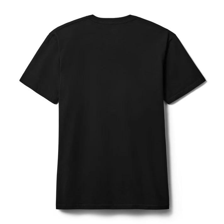 black YETI Horseshoe short sleeve t-shirt showing the white horseshoe graphic emblem on the left chest