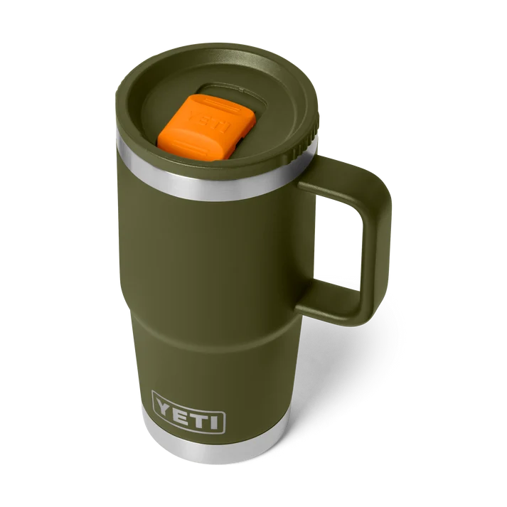 YETI Rambler 20 oz Travel Mug with Stronghold Lid in colour Olive with King Crab Orange lid