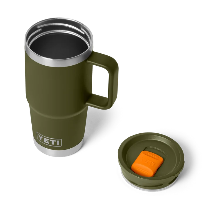 YETI Rambler 20 oz Travel Mug with Stronghold Lid in colour Olive with King Crab Orange lid