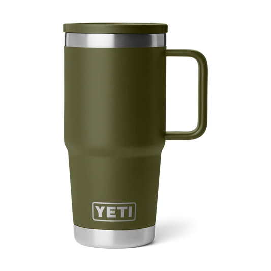 YETI Rambler 20 oz Travel Mug with Stronghold Lid in colour Olive with King Crab Orange lid