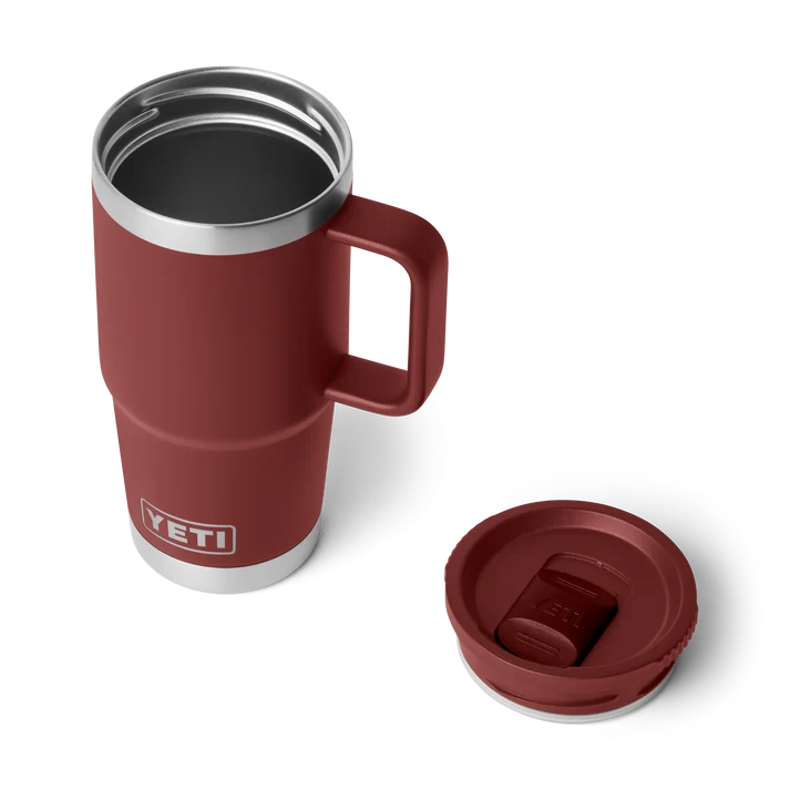 YETI Rambler 20 oz Travel Mug in Stag Red with leakproof Stronghold lid and welded handle