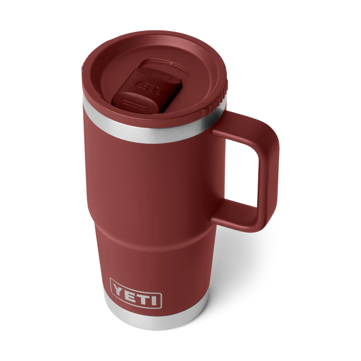 YETI Rambler 20 oz Travel Mug in Stag Red with leakproof Stronghold lid and welded handle