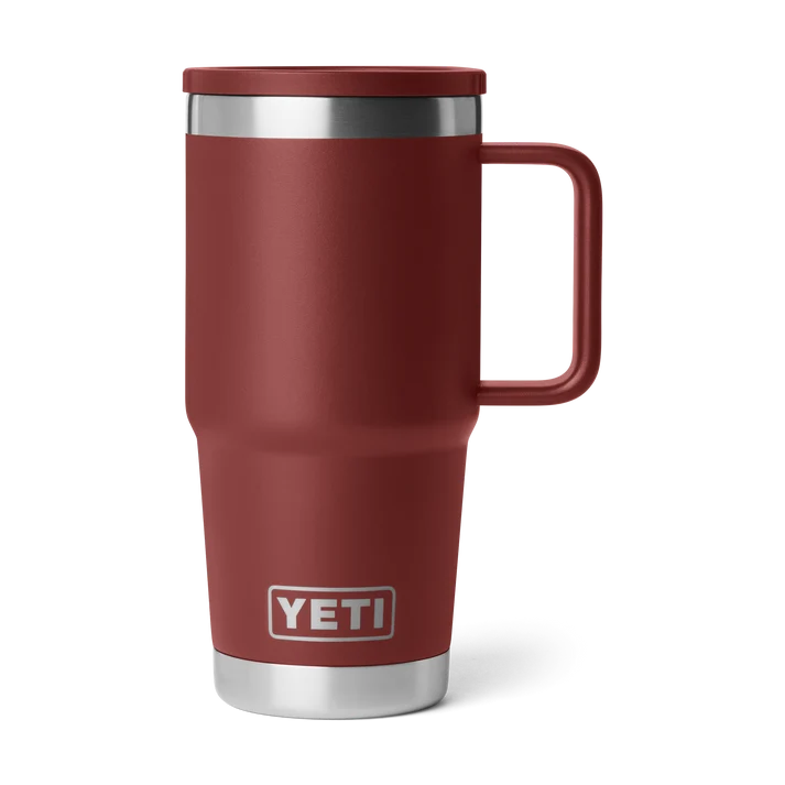 YETI Rambler 20 oz Travel Mug in Stag Red with leakproof Stronghold lid and welded handle
