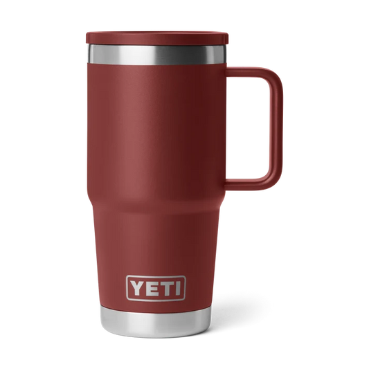 YETI Rambler 20 oz Travel Mug in Stag Red with leakproof Stronghold lid and welded handle