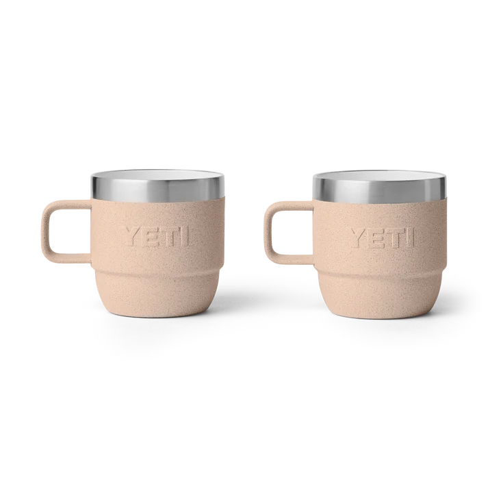 Pair of YETI Rambler 6 oz Stackable Mugs in Tahini colour with handles