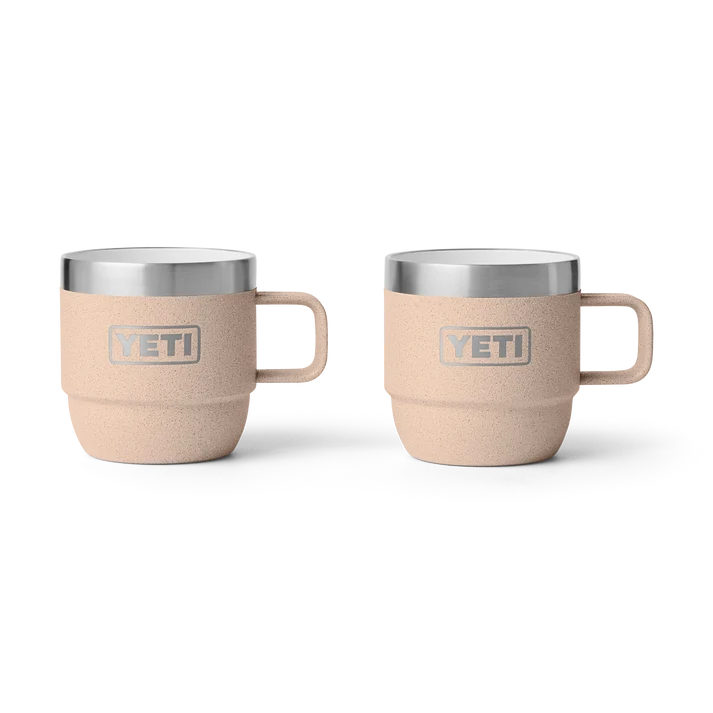 Pair of YETI Rambler 6 oz Stackable Mugs in Tahini colour with handles